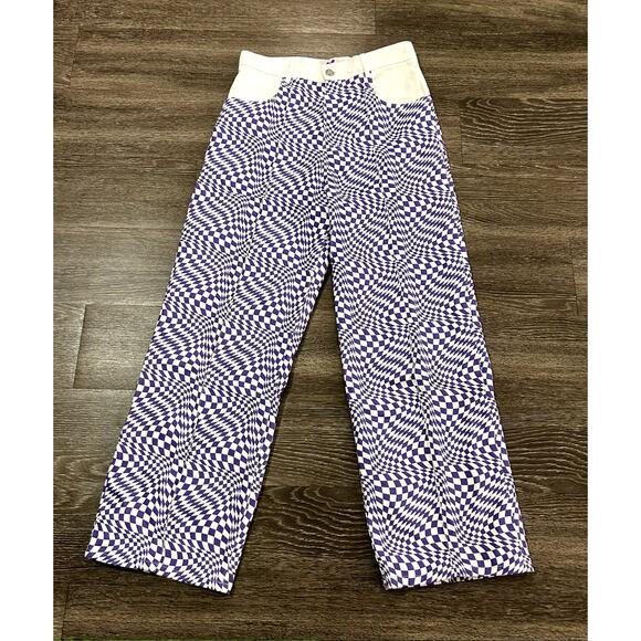Lisa Says Gah Robyn Checkered Wide Leg Jeans Purple Warp Print Size 29 - Picture 10 of 16
